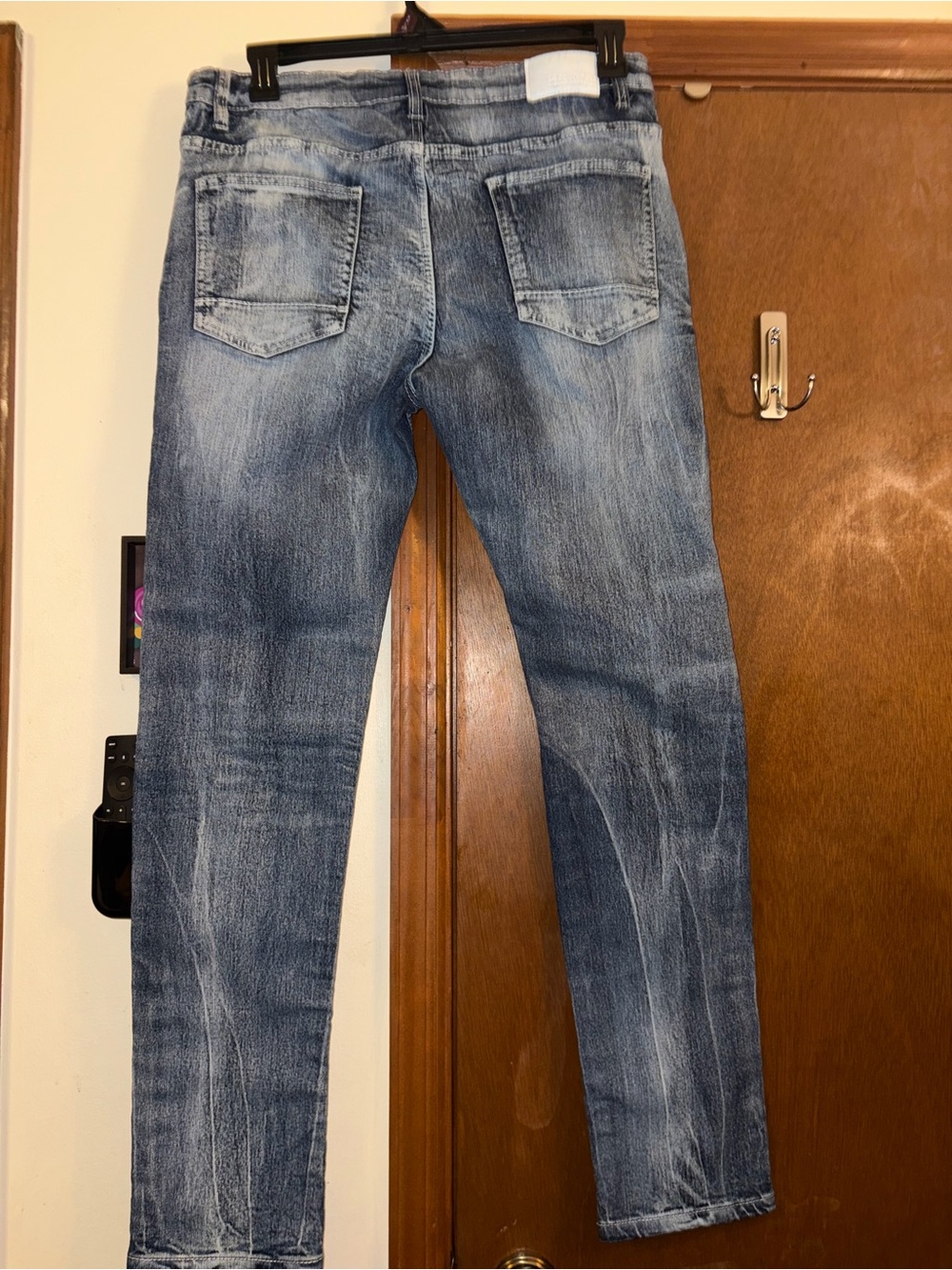 South Pole Men's Blue Distressed Moto Skinny Jeans - Picture 4 of 5